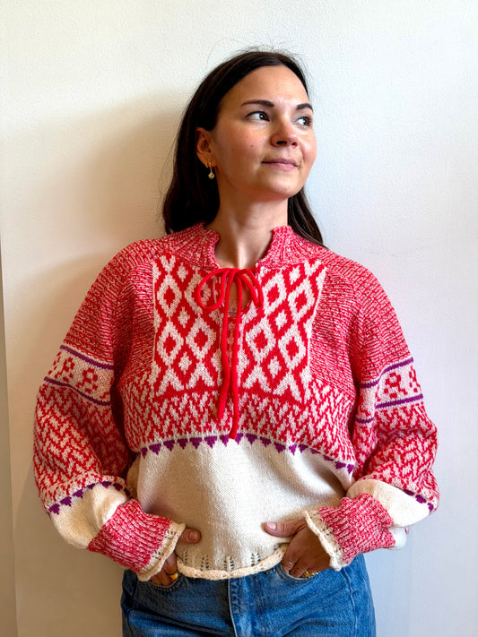 Pointelle Nordic Puff-Sleeve Sweater