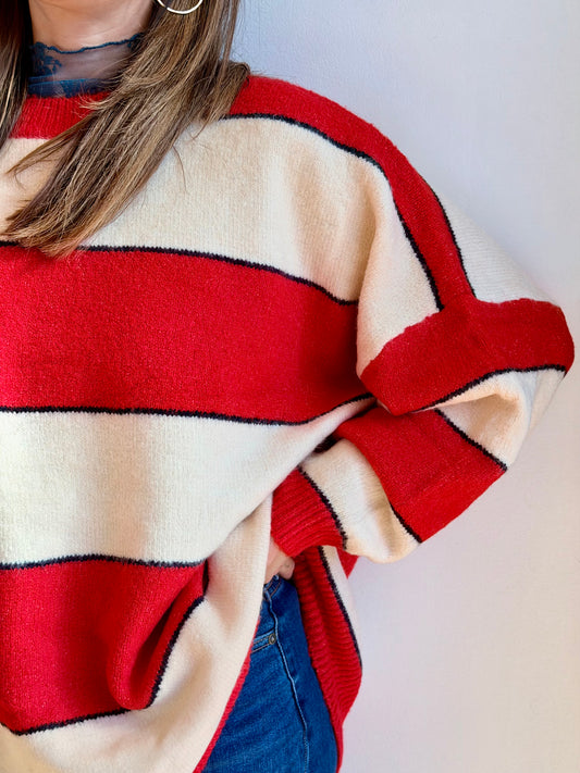 Oversized Rugby Stripe Knit Sweater