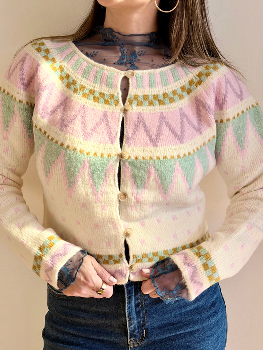Fair Isle Jacquard Knit Cardigan