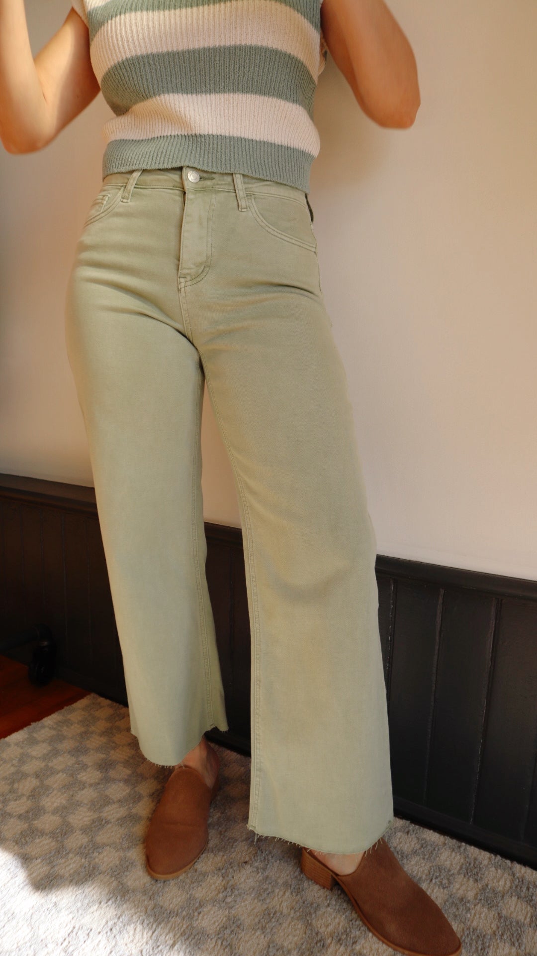 High Rise Crop Wide Colored Denim