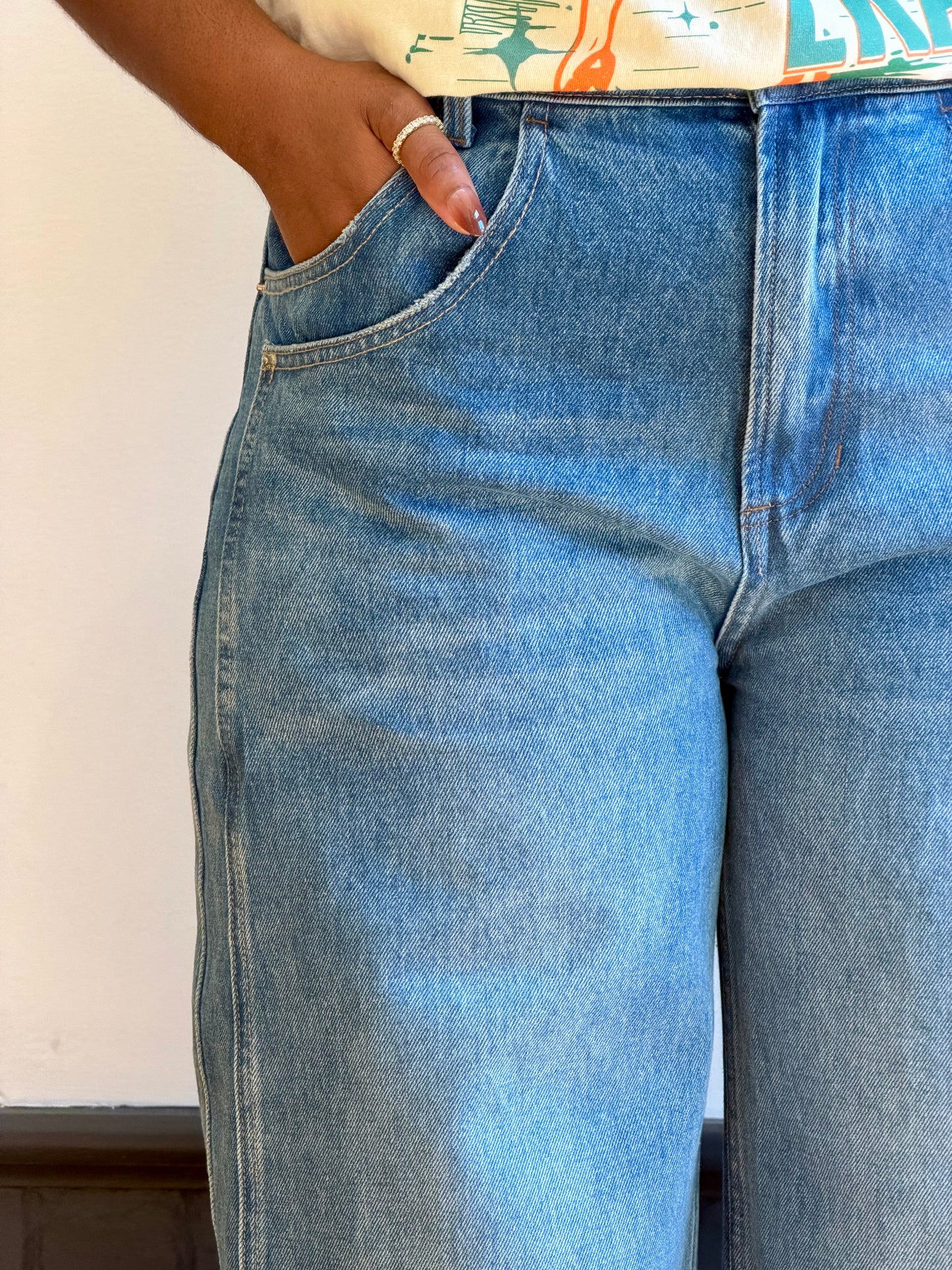 Cuffed Wide Leg Denim Pants