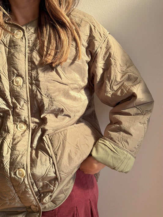 Collarless Quilted Barn Jacket