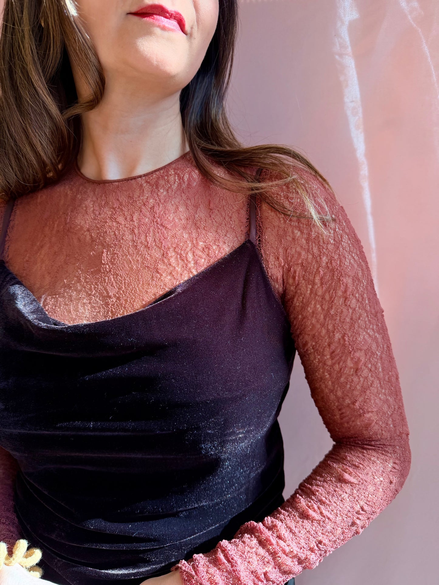 Crew Neck Sheer Lace Tap