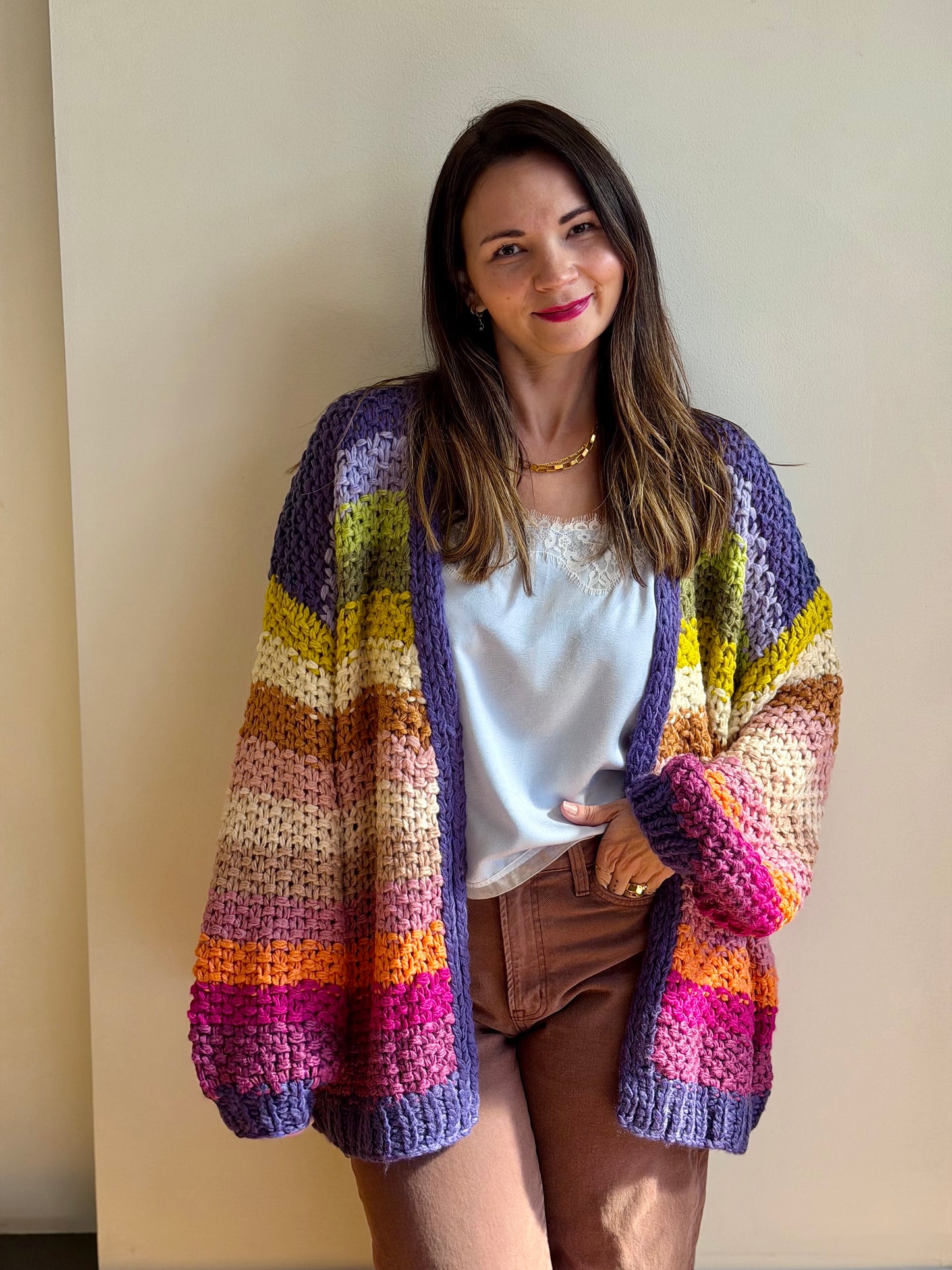 Rainbow Crochet Open Cardigan