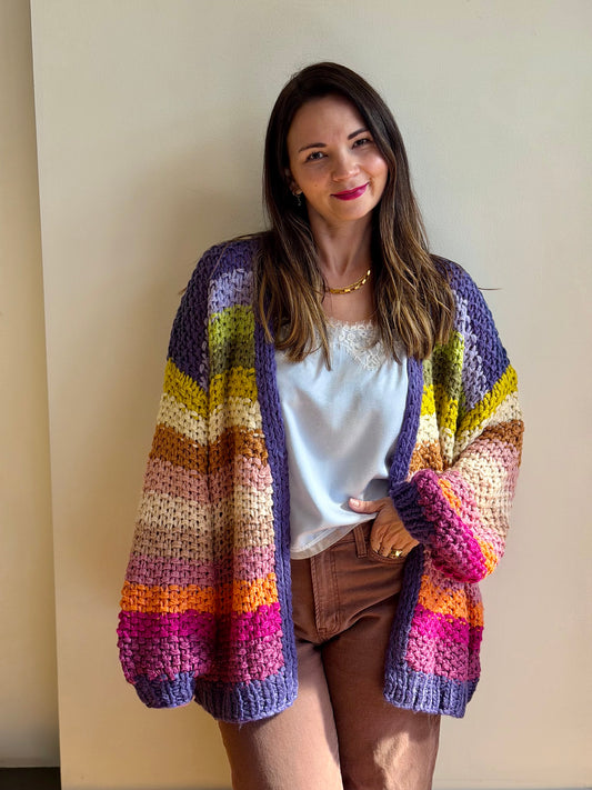 Rainbow Crochet Open Cardigan