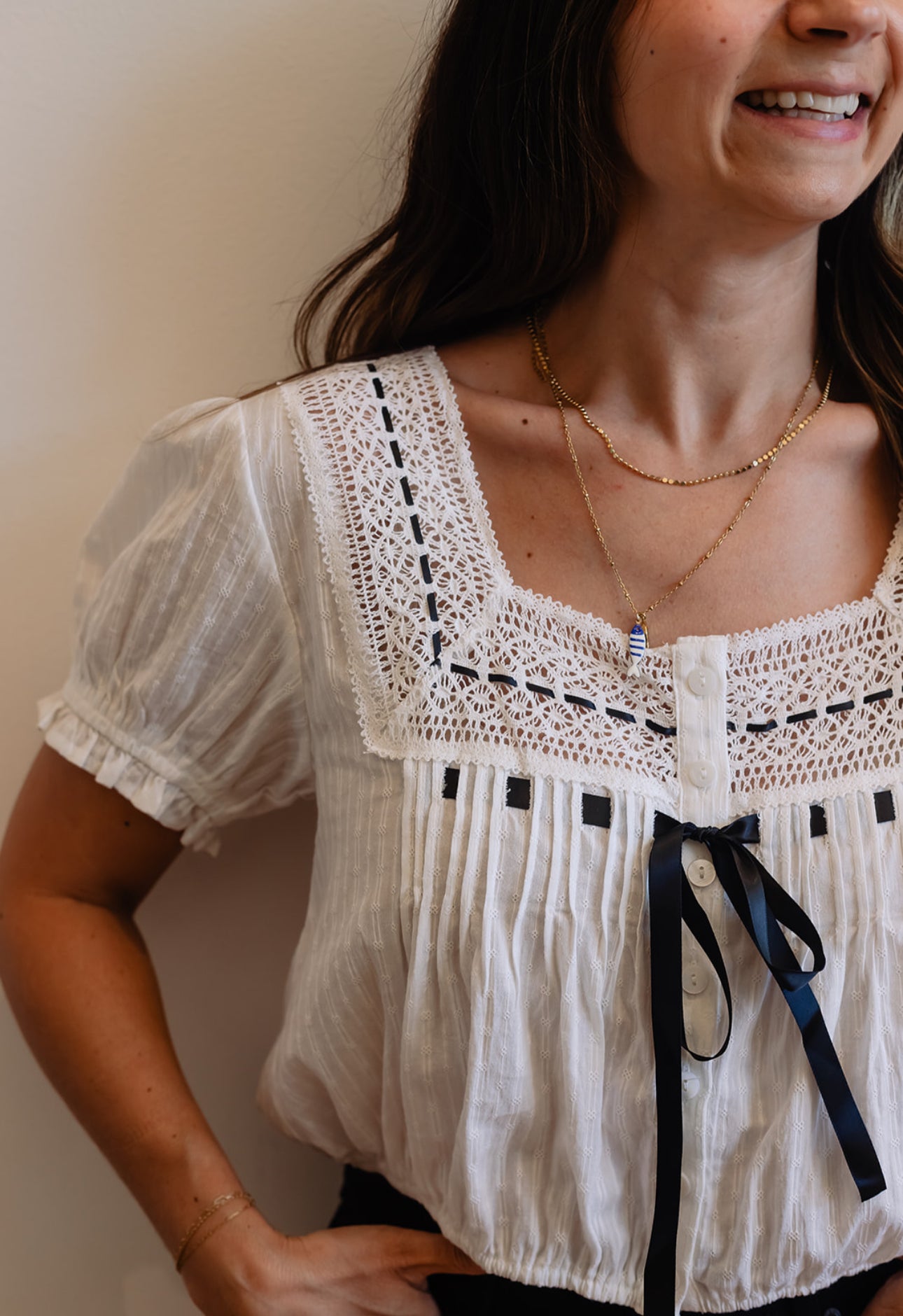 Lace Trim Square Neck Blouse
