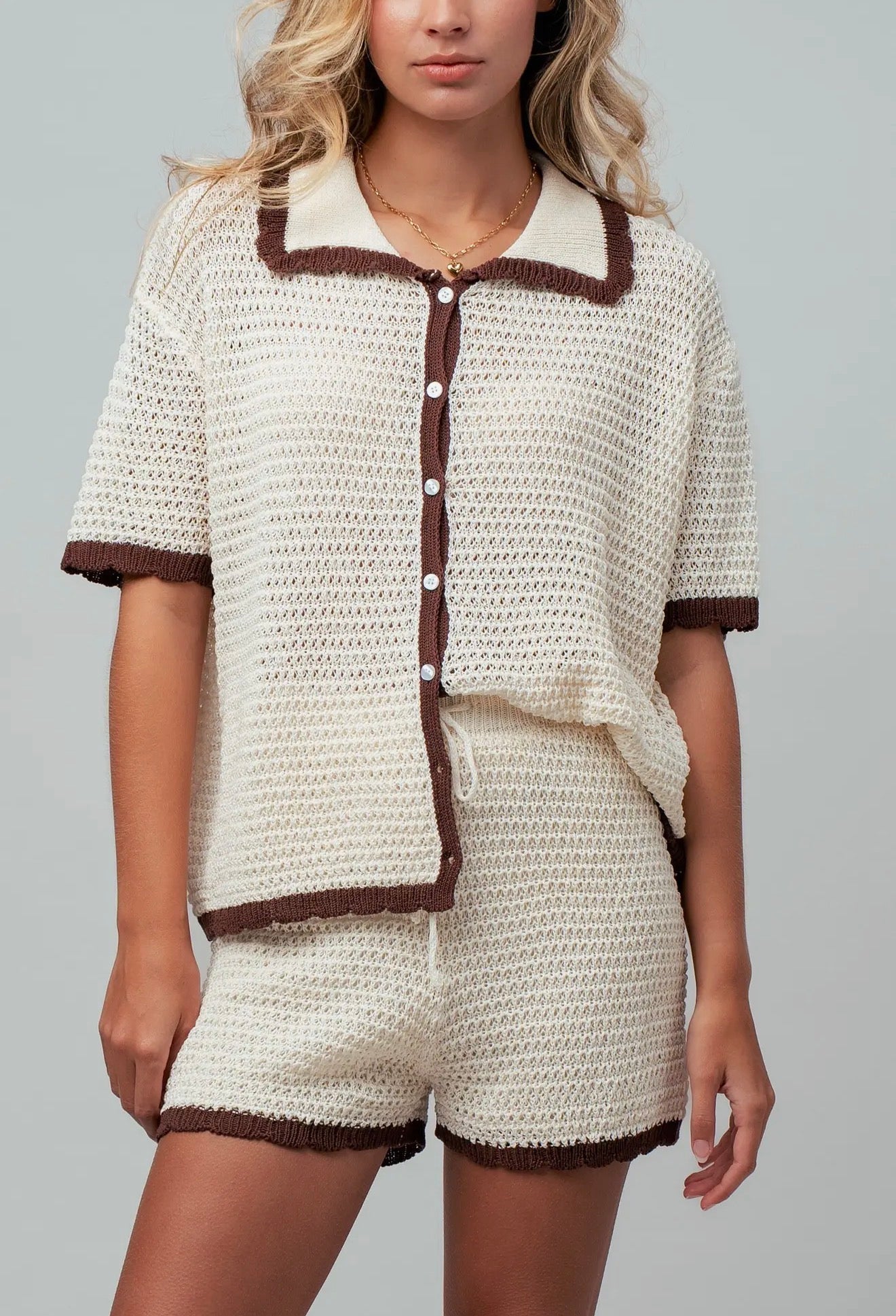 Contrast Trim Crochet Knit Top