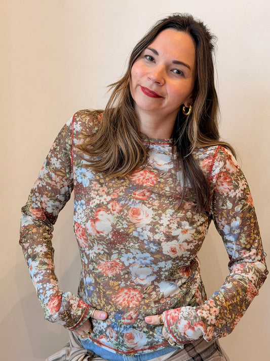 Floral Semi Sheer Laying Top