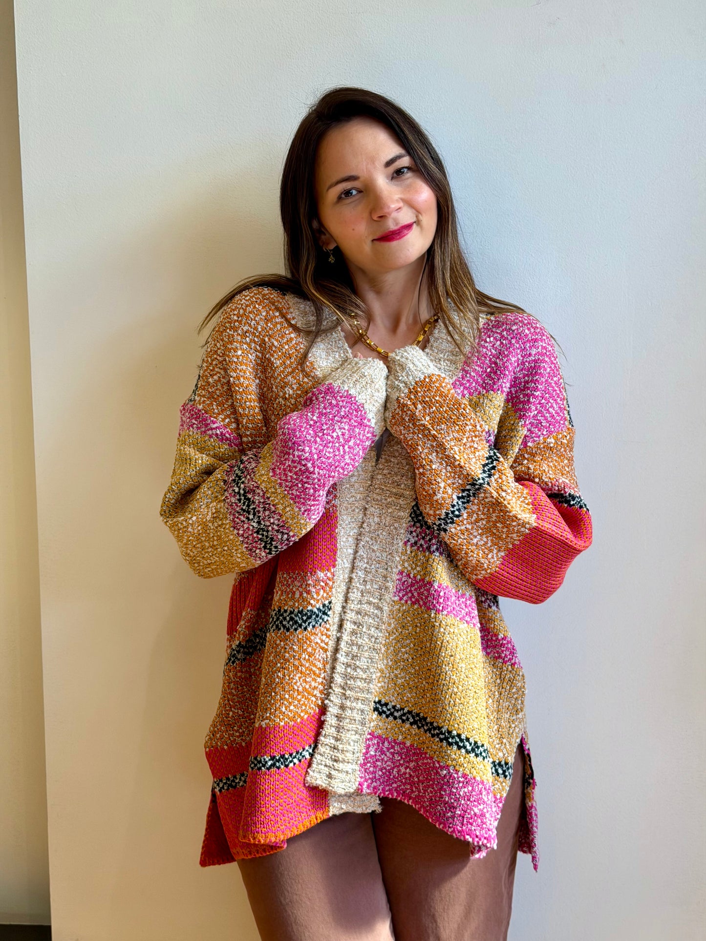 Oversized Color-block Open Cardigan