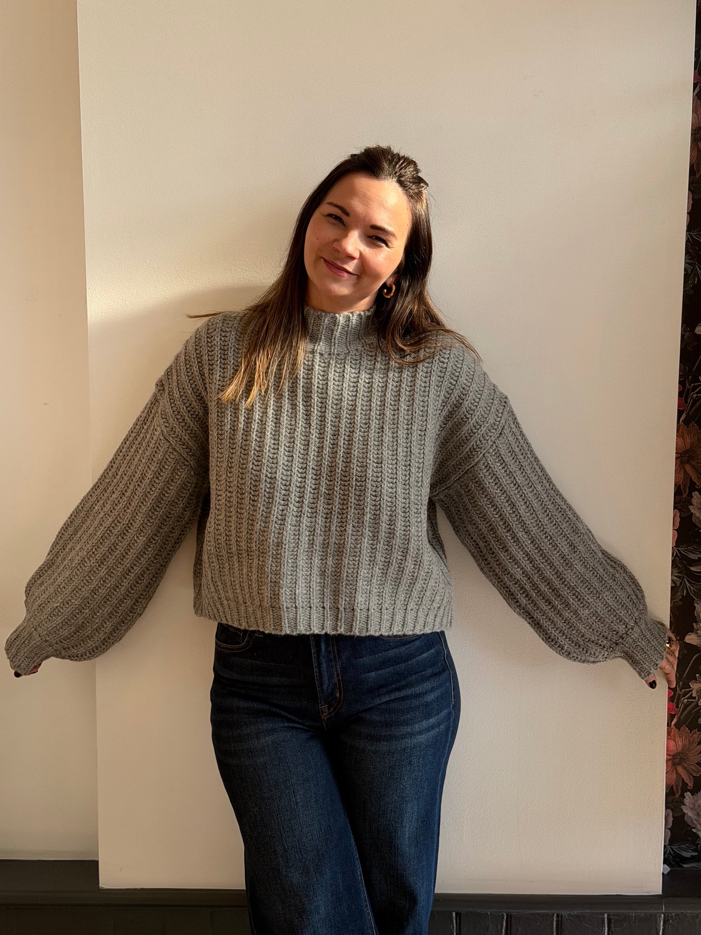 Mock Neck Ribbed Dolman Sweater