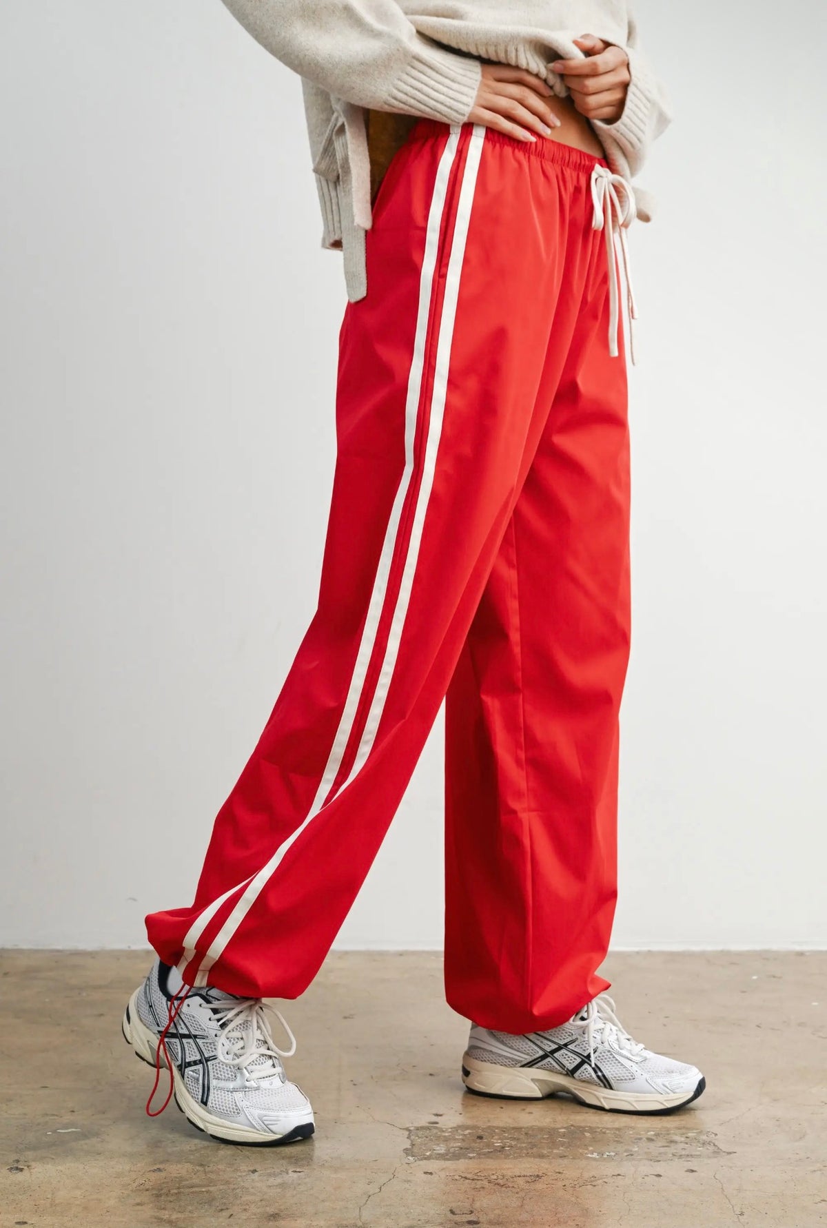 Striped Drawstring Cuffed Track Pants
