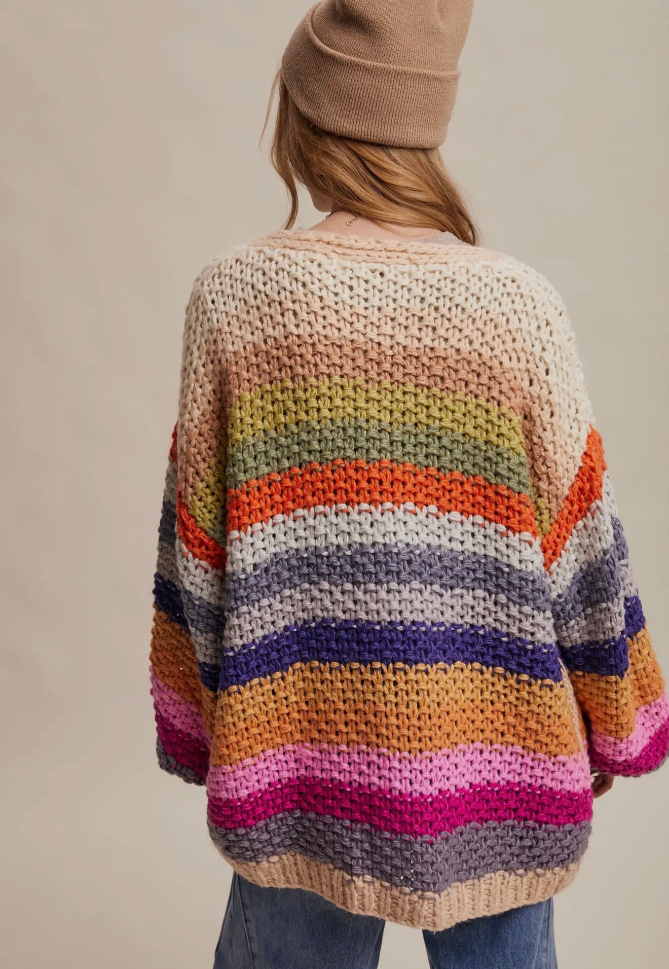 Rainbow Crochet Open Cardigan