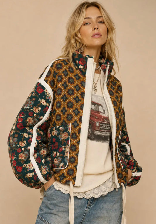 Patchwork Quilted Bomber Jacket