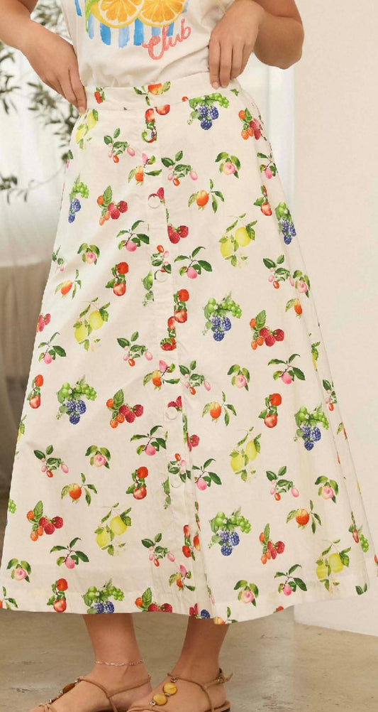 Fruit Print Button-Front Skirt