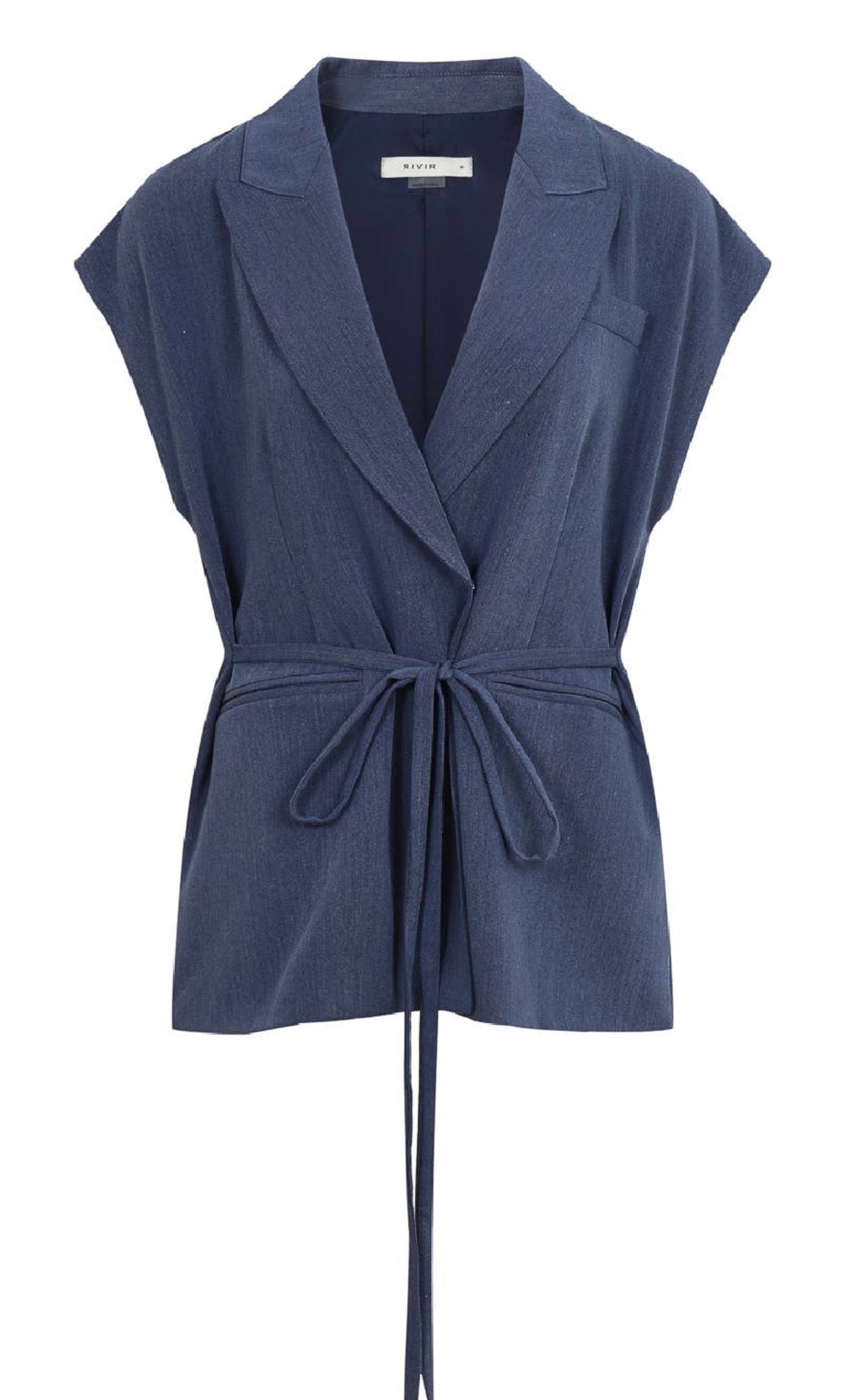 Woven Sleeveless Blazer Vest with Waist Tie