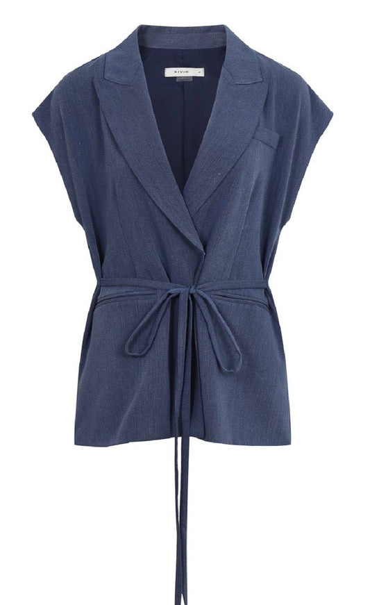 Woven Sleeveless Blazer Vest with Waist Tie