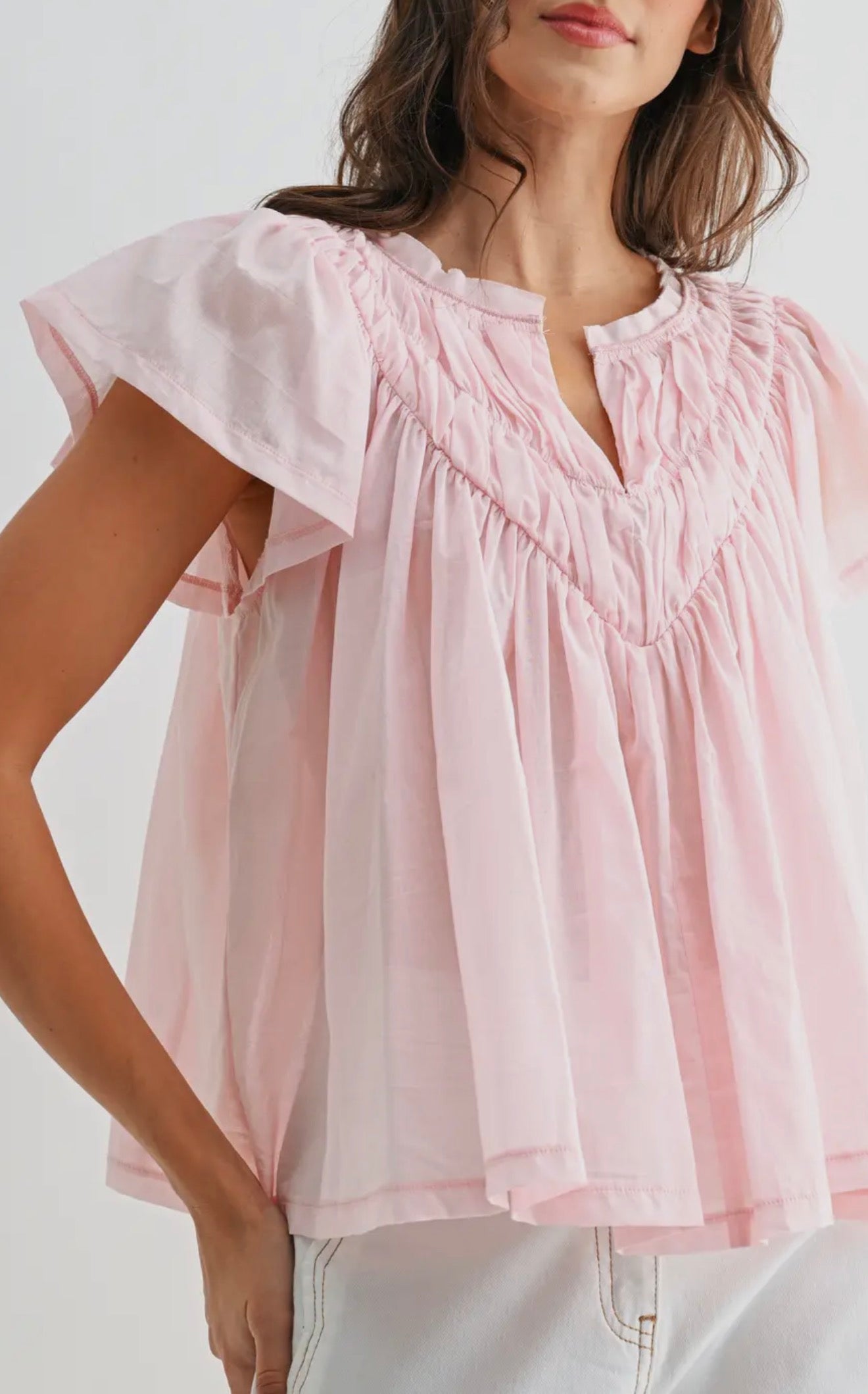 Flutter Sleeve Gathered Blouse