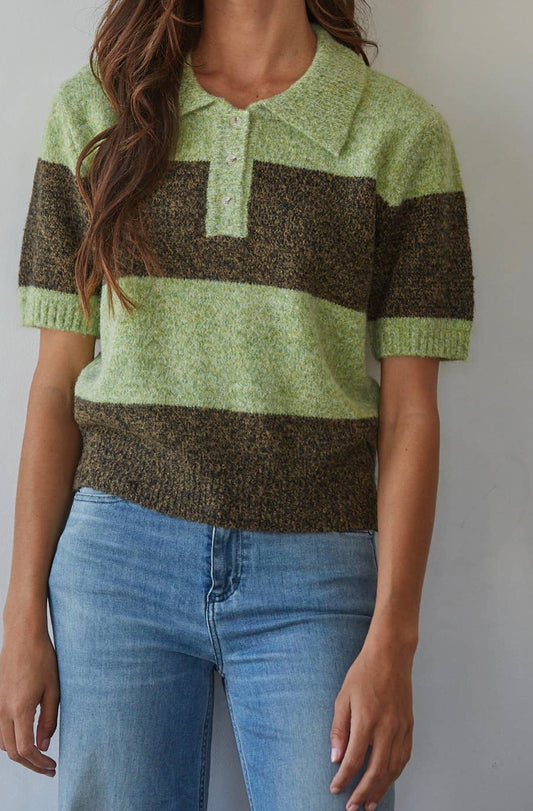 Knit Sweater Striped Short Sleeve