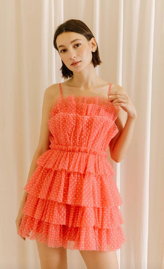 Polka Dot Tulle Ruffled Mini Dress