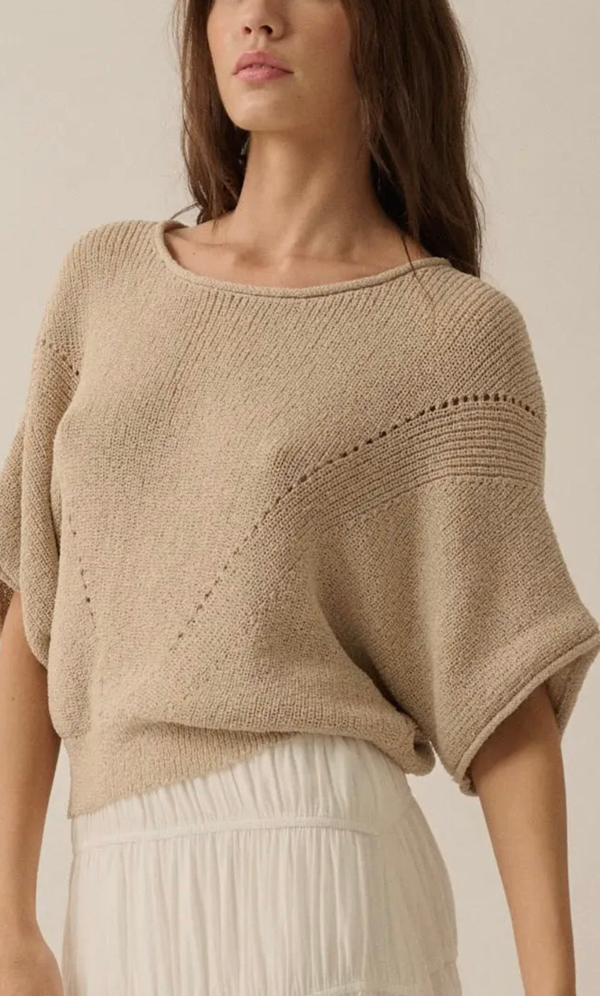 Short-Sleeve Pointelle Sweater