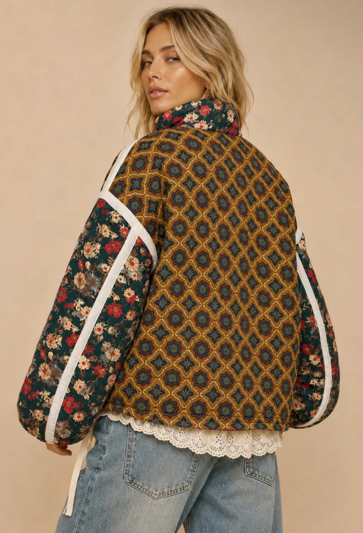 Patchwork Quilted Bomber Jacket