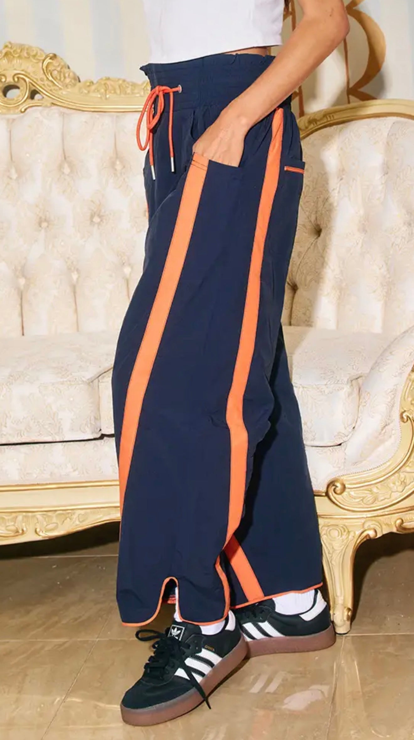 Windbreaker Pants With Contrast Stripe