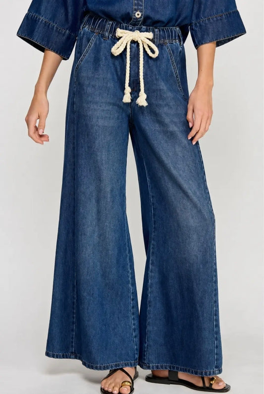 Drawstring Wide Leg Denim