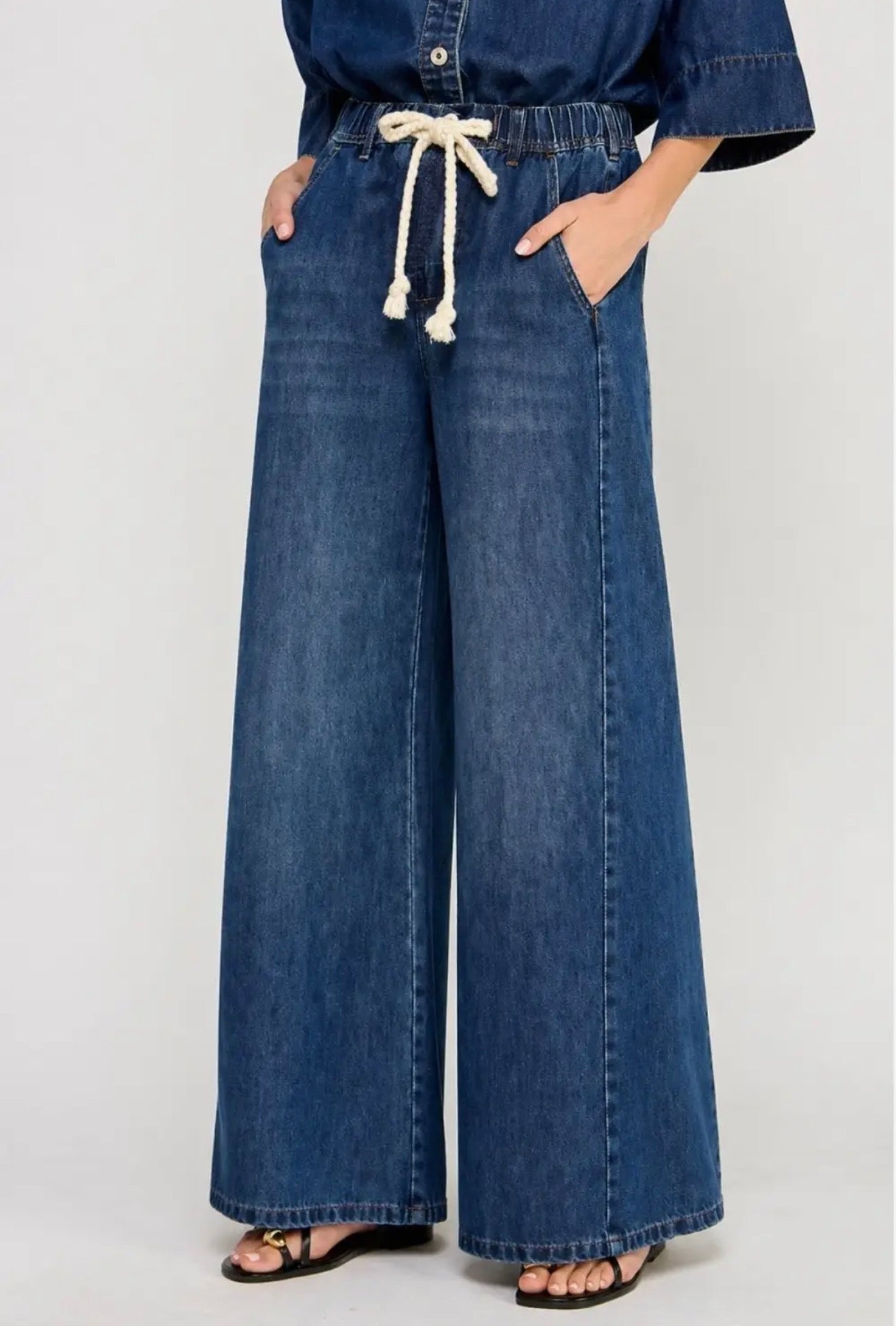 Drawstring Wide Leg Denim
