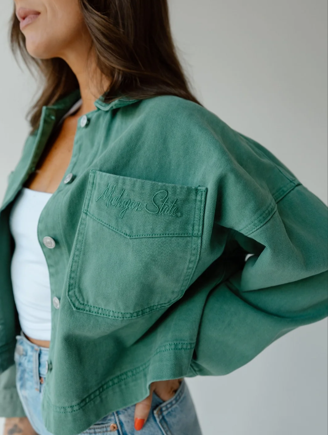 Michigan State Embroidered Denim Jacket
