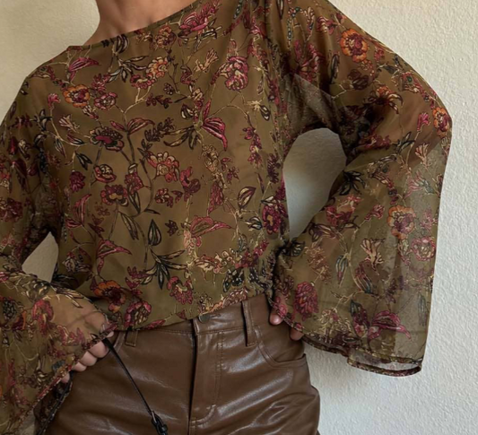 Velvet Burnout Bell Sleeve Blouse