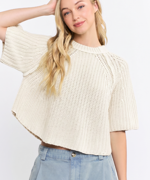 Cable Knit Short Sleeve Swing Sweater