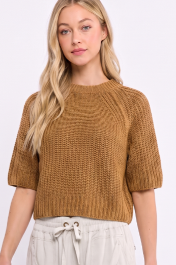 Cable Knit Short Sleeve Swing Sweater