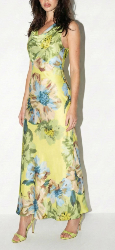 Floral Drape Neck Maxi Dress