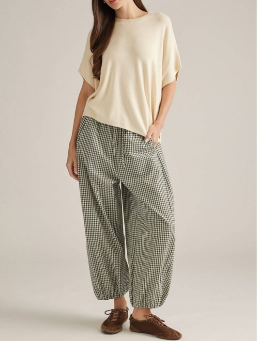 Gingham barrel leg pants