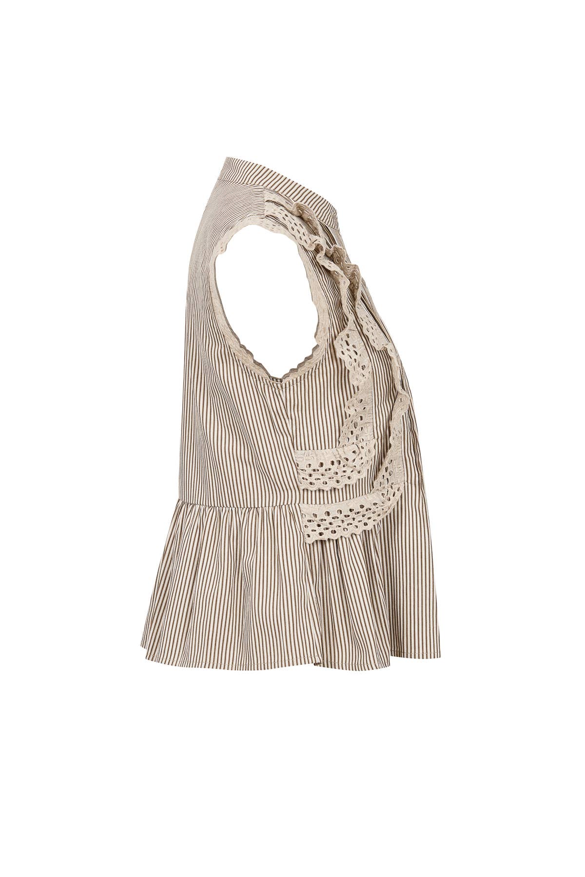 Stripe Sleeveless Pintuck Blouse with Lace Trim