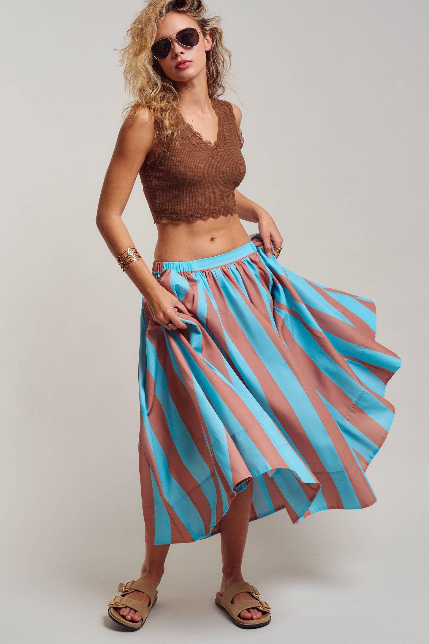 Stripe Elastic Waist Maxi Skirt