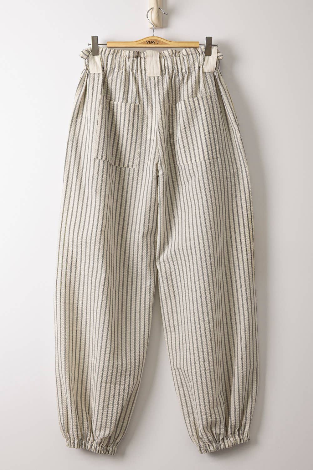 Bow Detail Stripe Textured Woven Balloon Pants