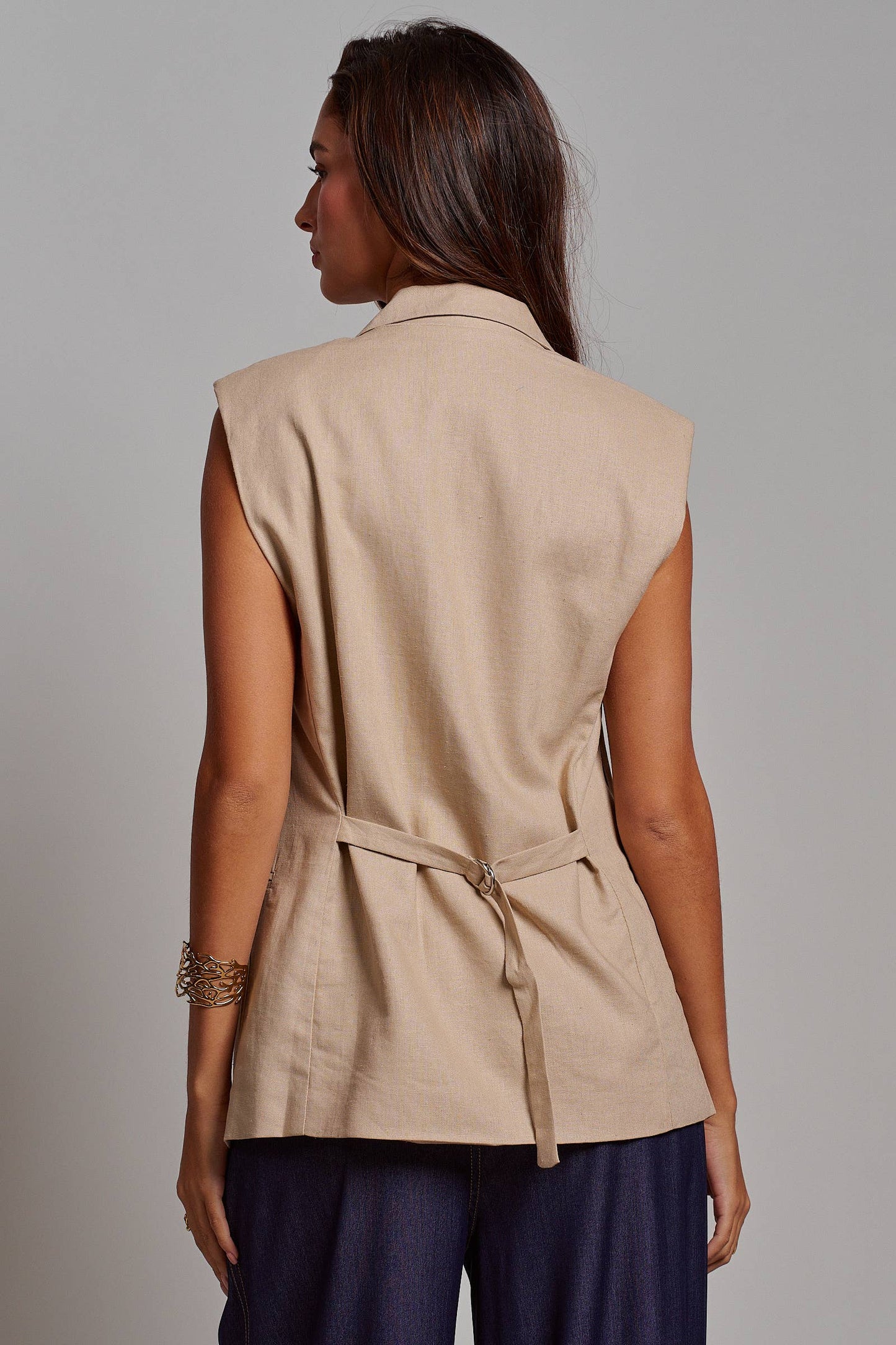 Linen Blend Tailored Notched Lapel Vest