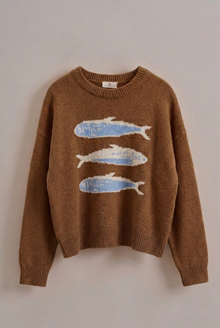 Sardine Graphic Oversized Knit Sweater