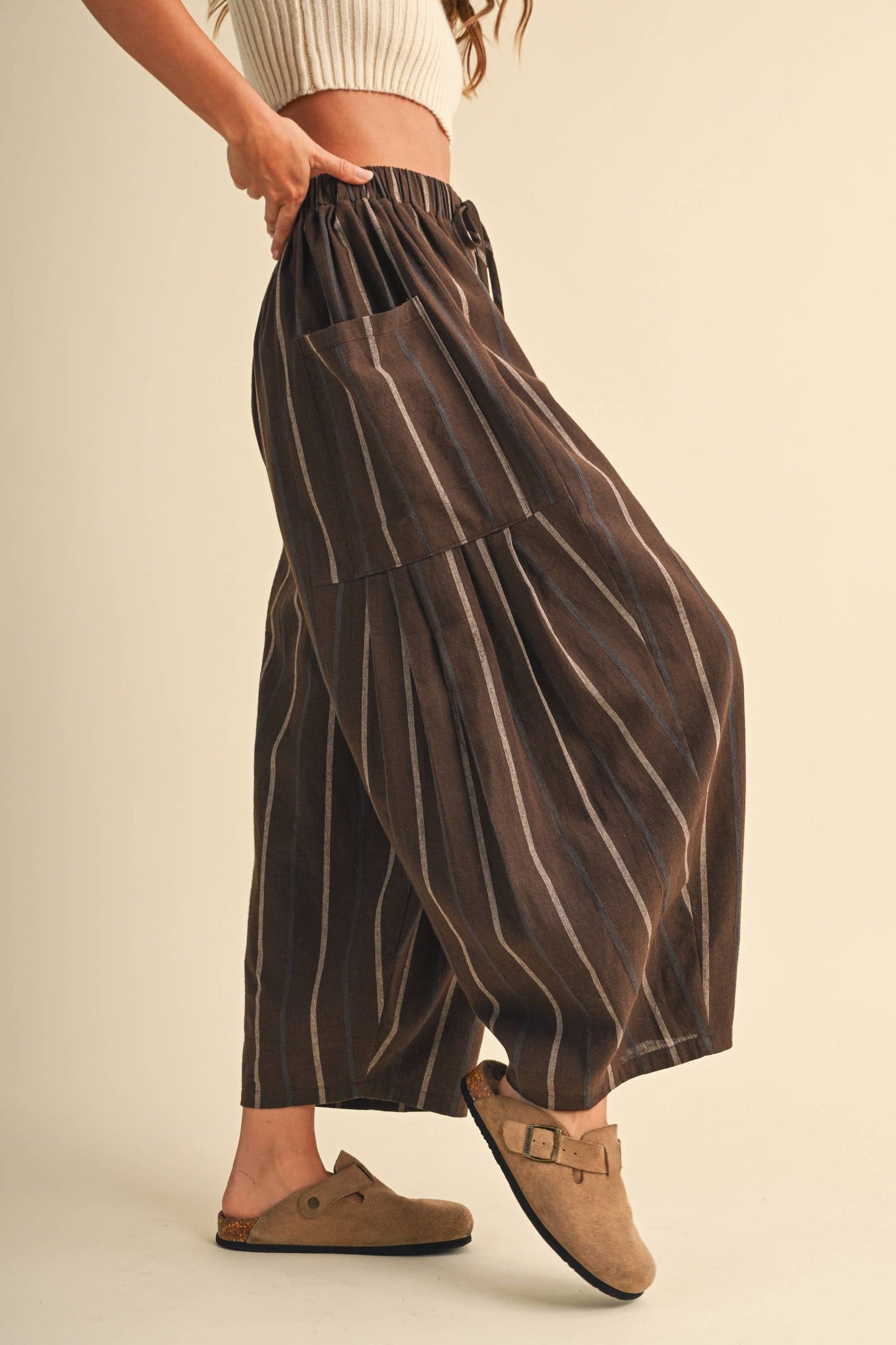 Relaxed Stripe Drawstring Crop Pant