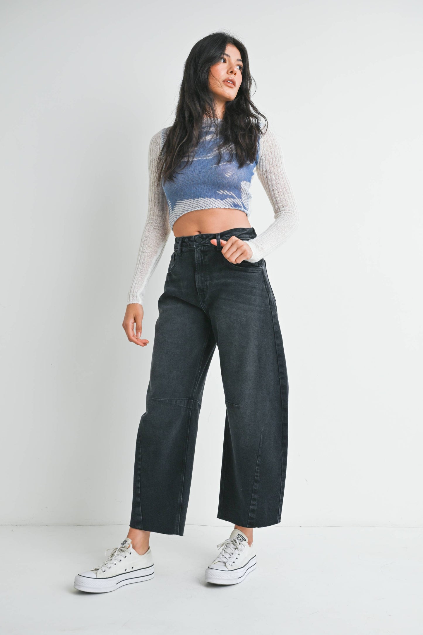 Raw Hem Barrel Jean w/ Seams