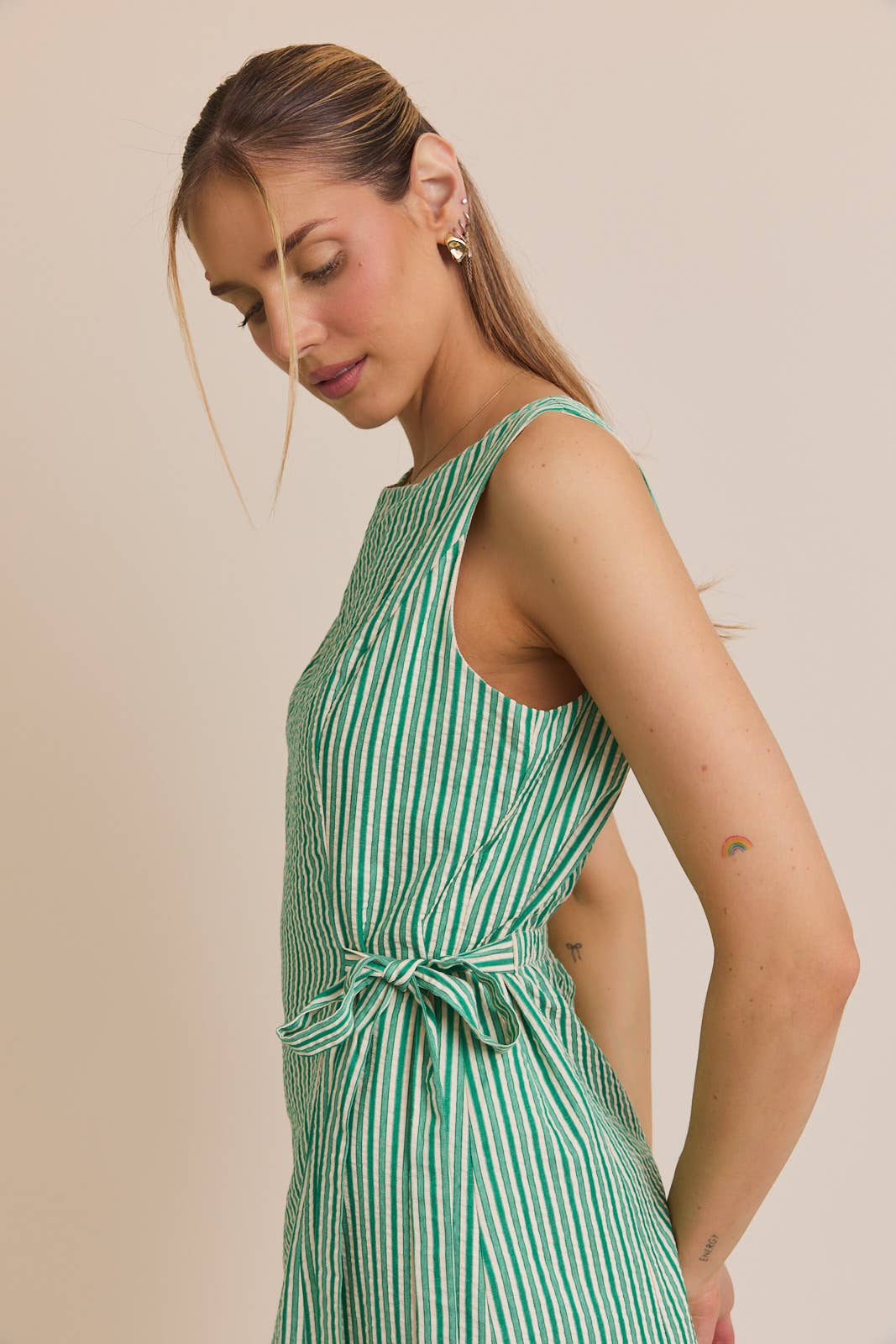 Side Tie Seersucker Dress