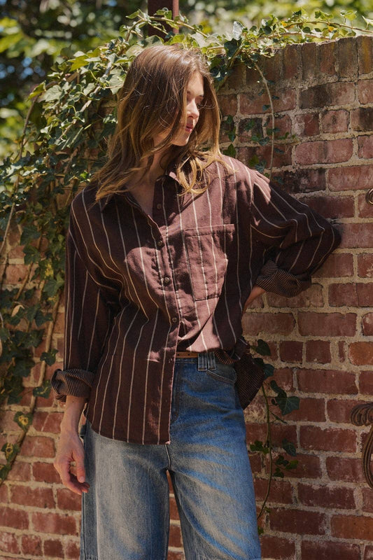 Oversized Striped Cotton Button Down Shirt