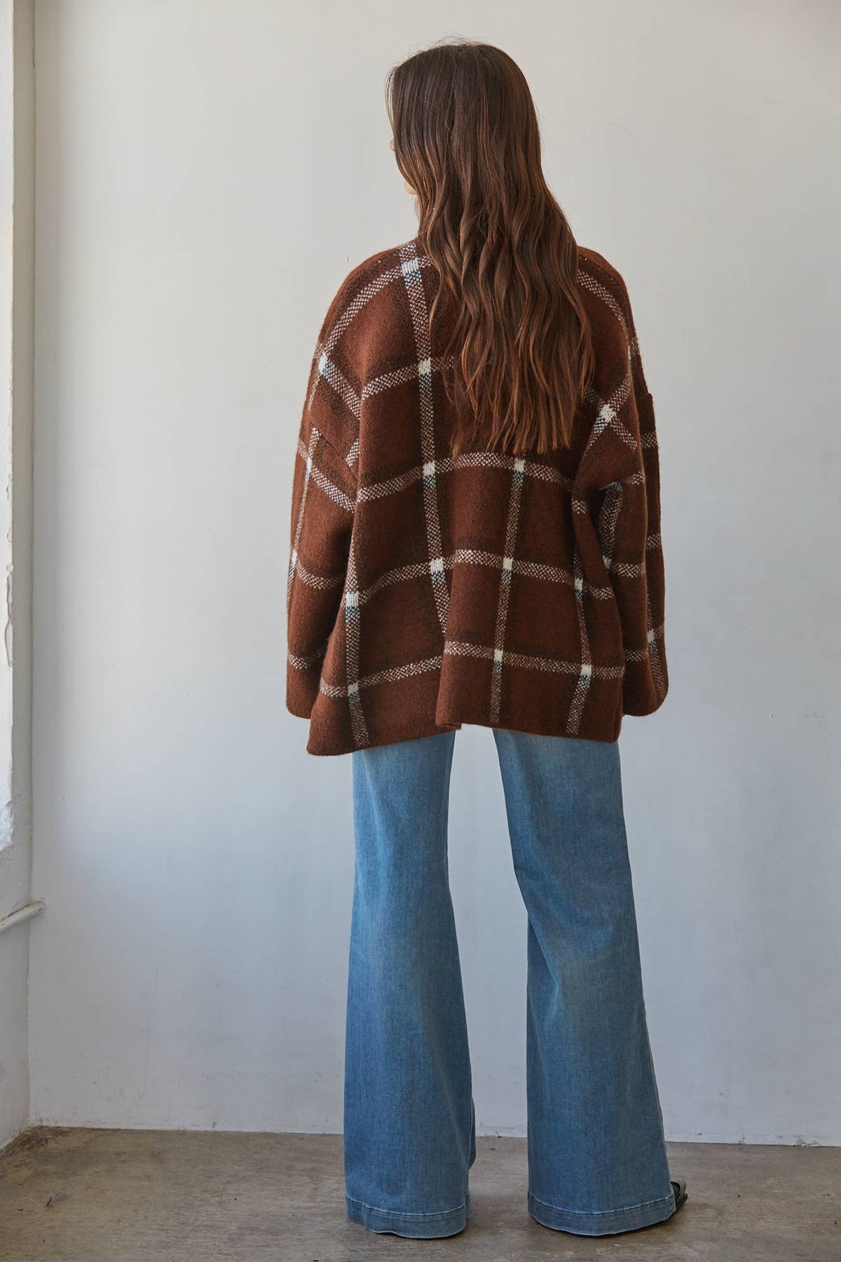 Cozy Plaid Jacquard Open-Front Cardigan