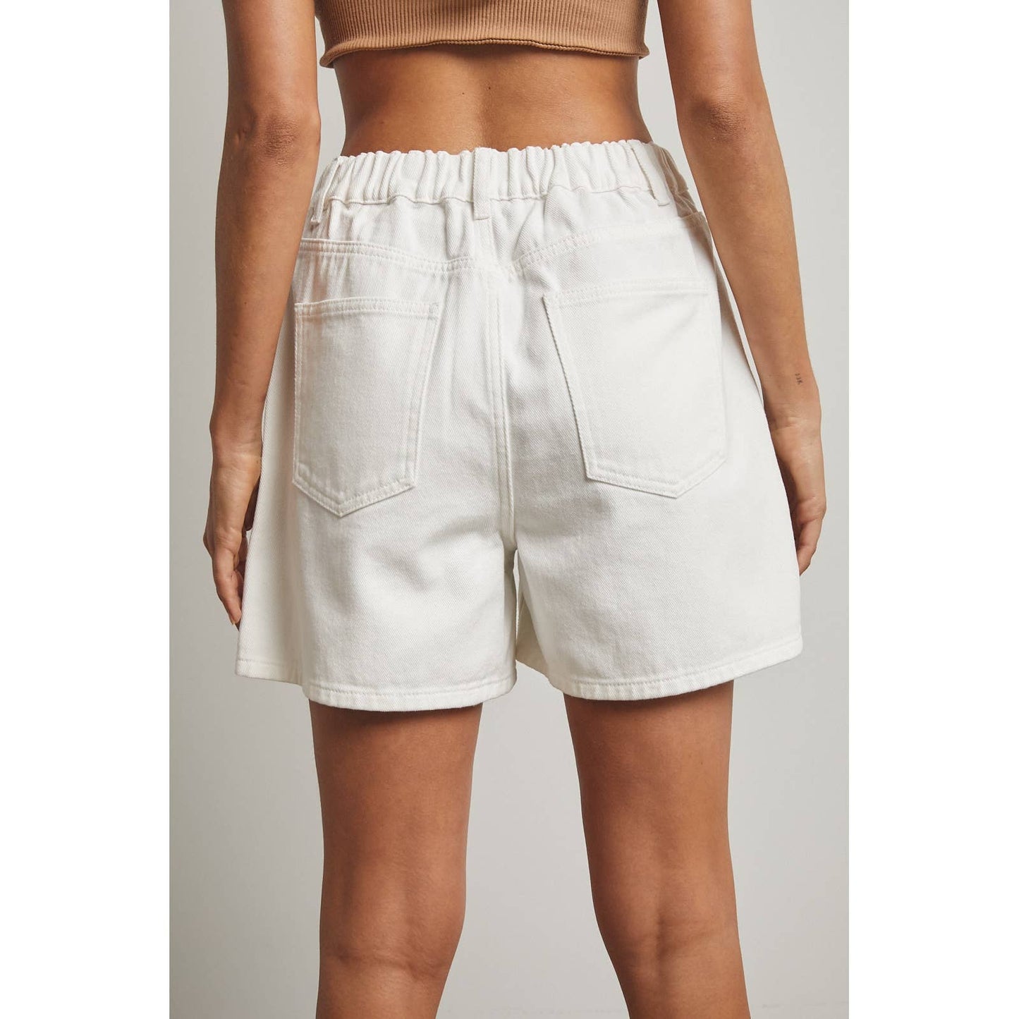 Colored Denim Short With Elastic Waist