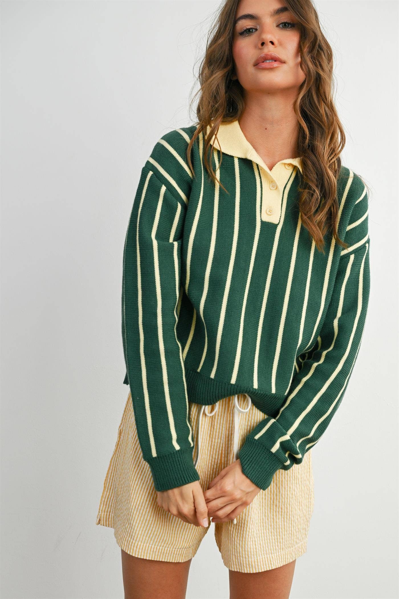 Collared Striped Polo Sweater