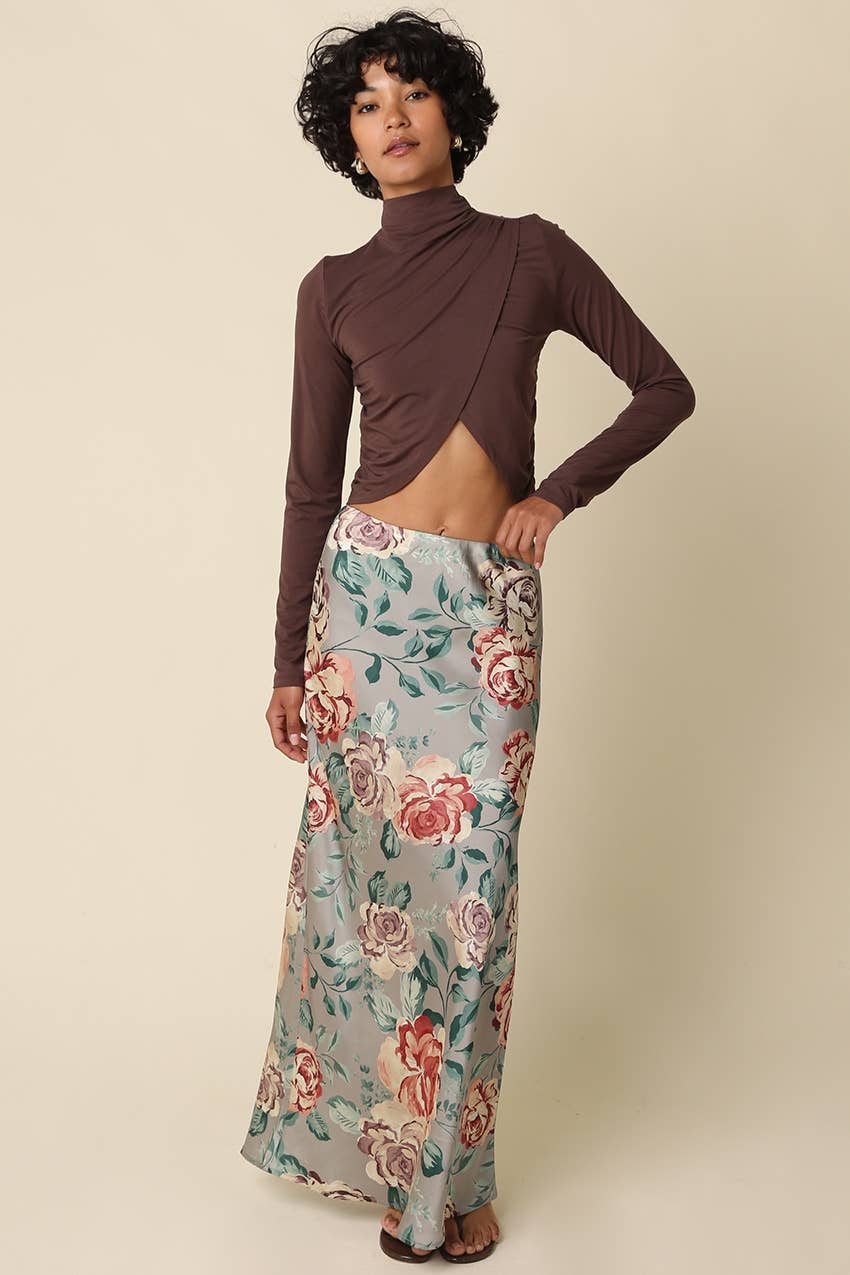 Floral Satin Maxi Skirt