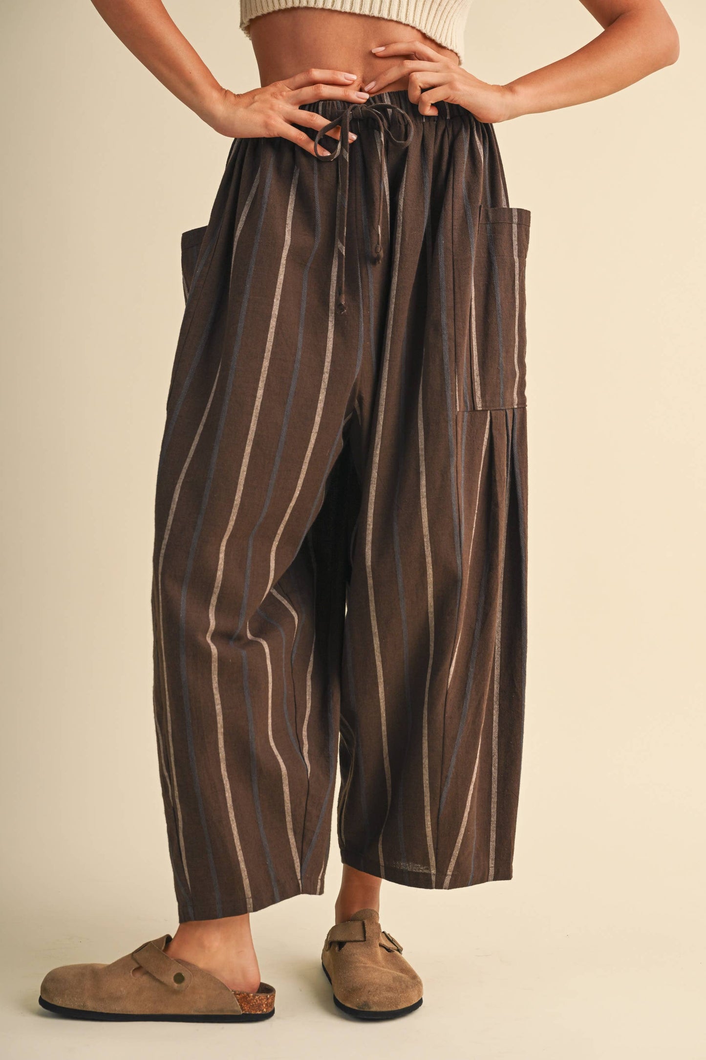 Relaxed Stripe Drawstring Crop Pant