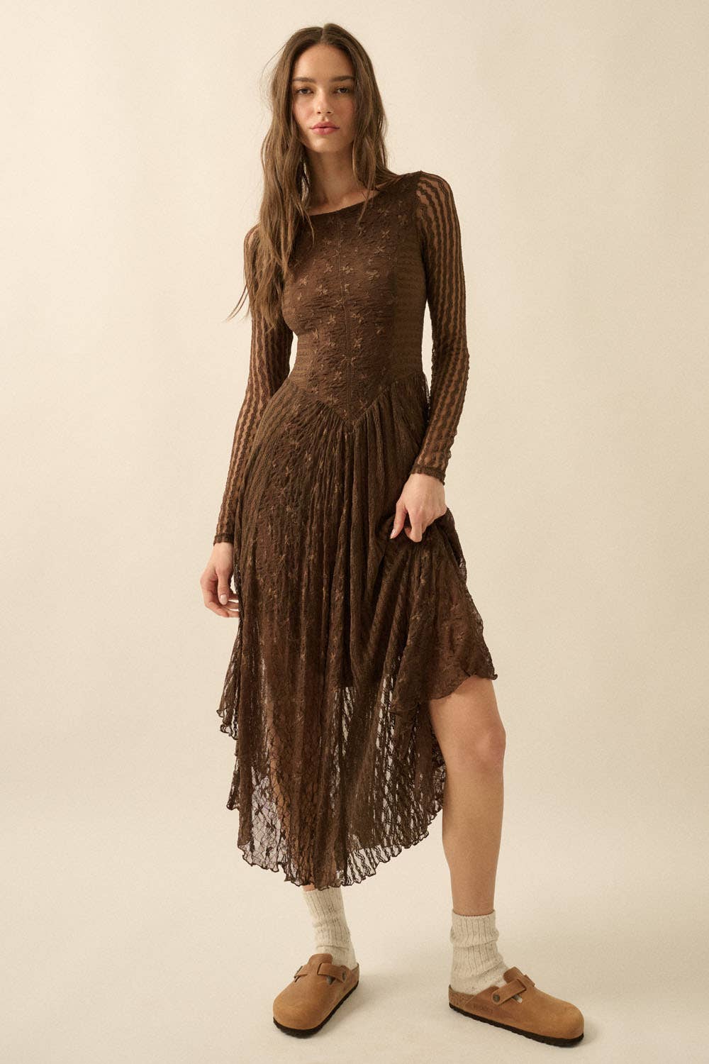 Chocolate Lace Midi Dress