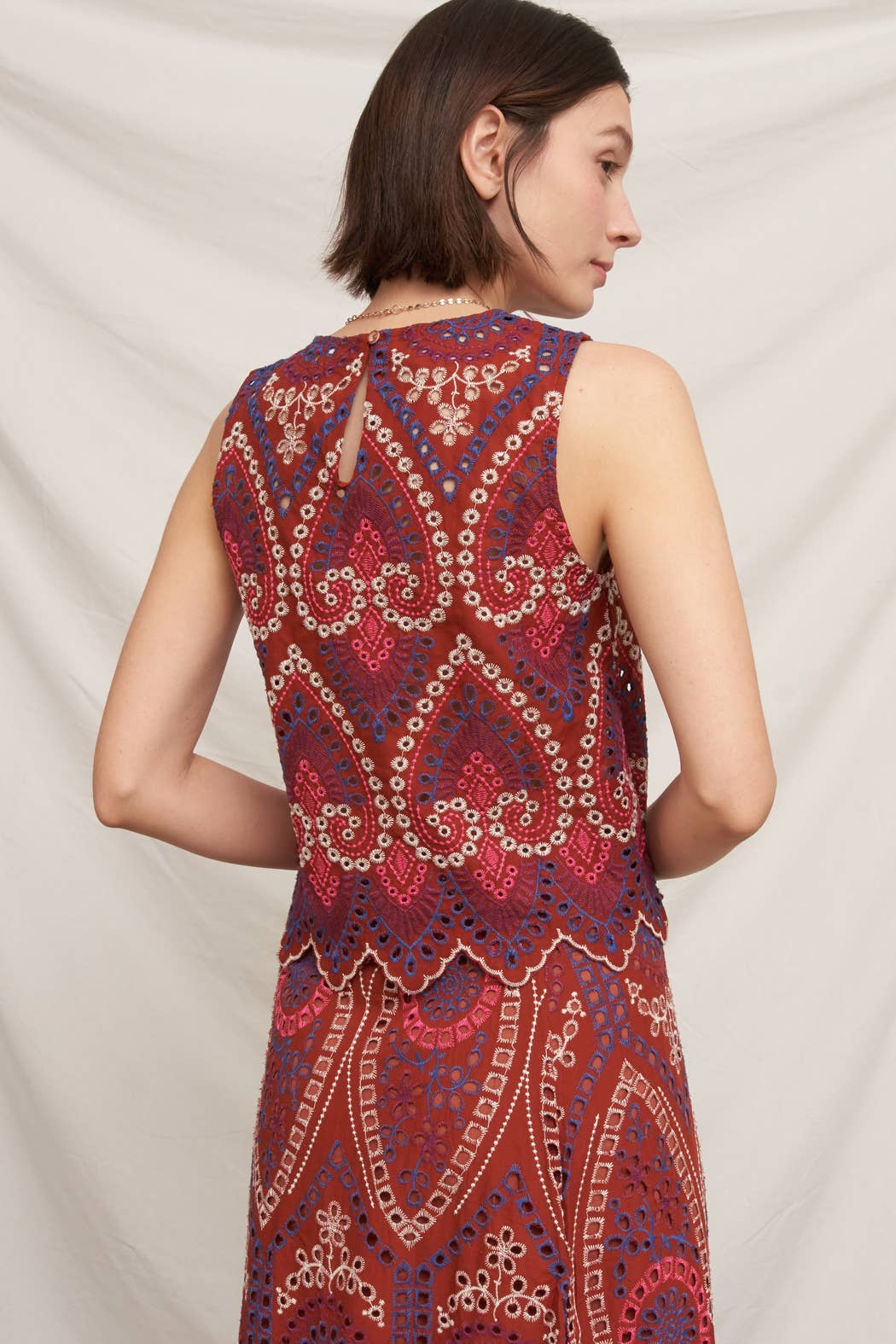 Eyelet Scalloped Woven Top